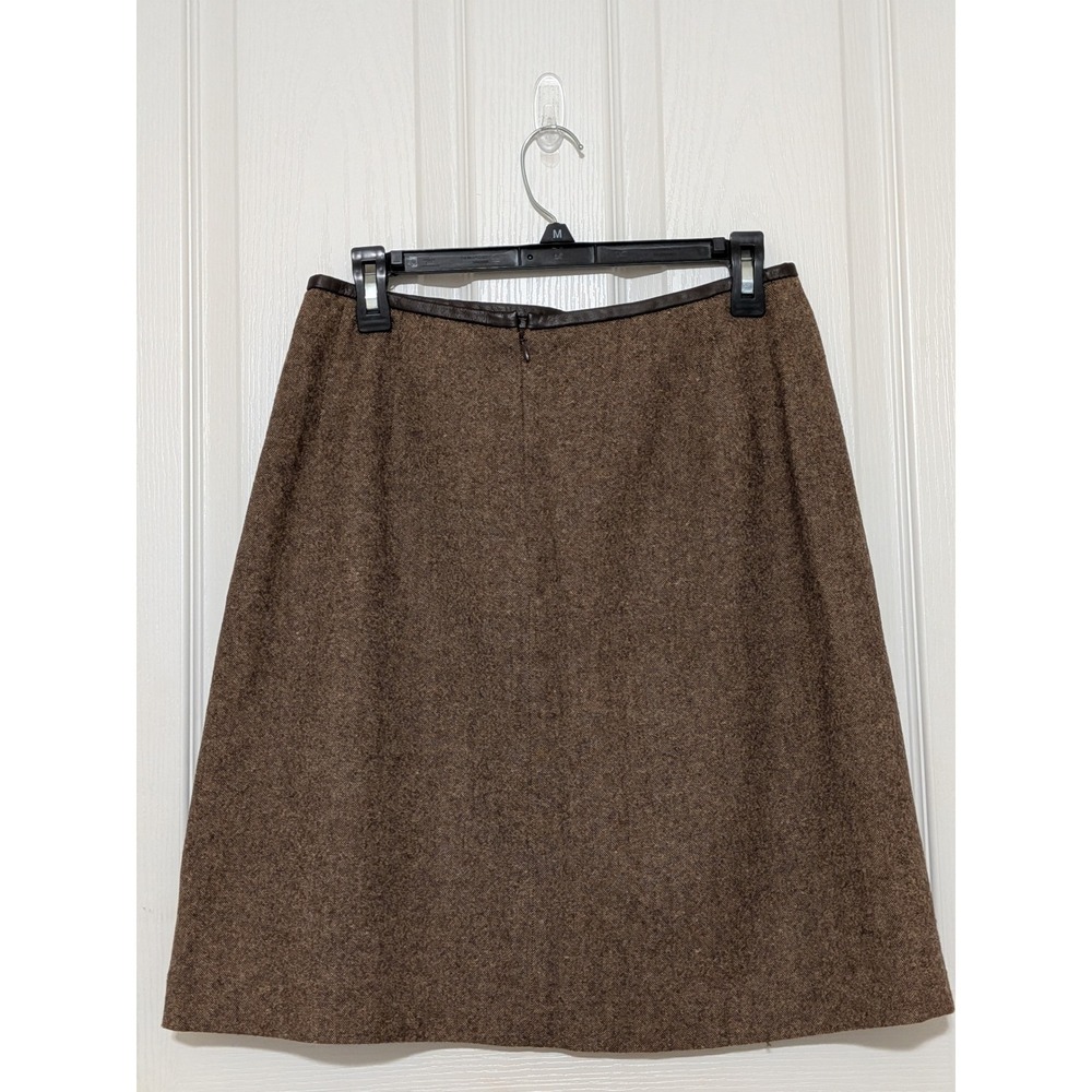 Vintage Pendleton Wool A-Line Skirt Brown Leather Trim Made in USA Size 10 - Picture 3 of 10